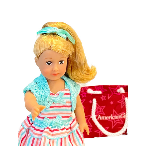 American Girl MaryEllen Doll Mini 50s Meet Outfit Hair Tie Dress Panty Book Bag - Picture 2 of 5